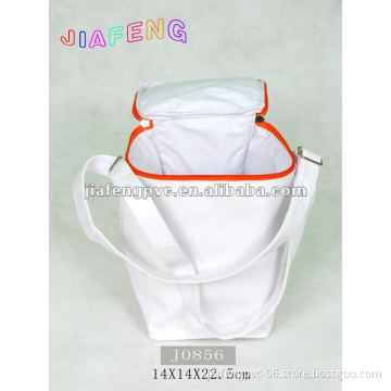White and Red Color Polyester Cool Bag